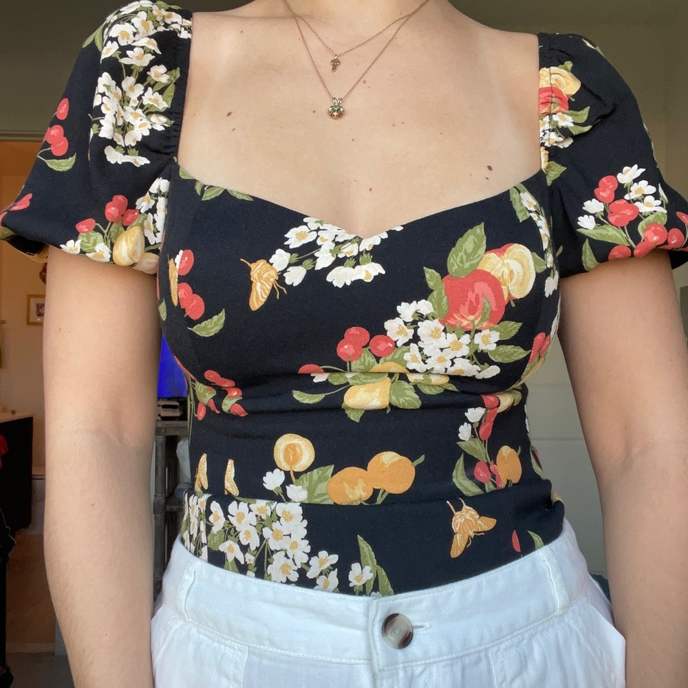 Floral Black Top